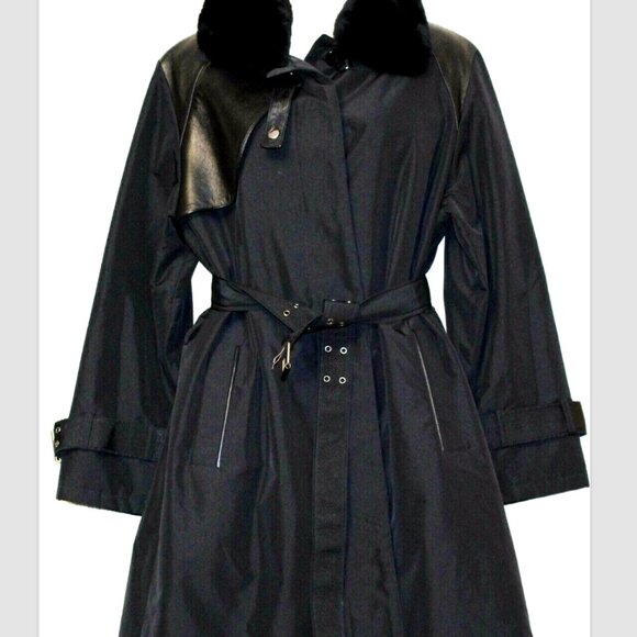 Natural North Montreal Black Rabbit Fur Lined Leather Trim trench coat Size:M - Picture 1 of 5